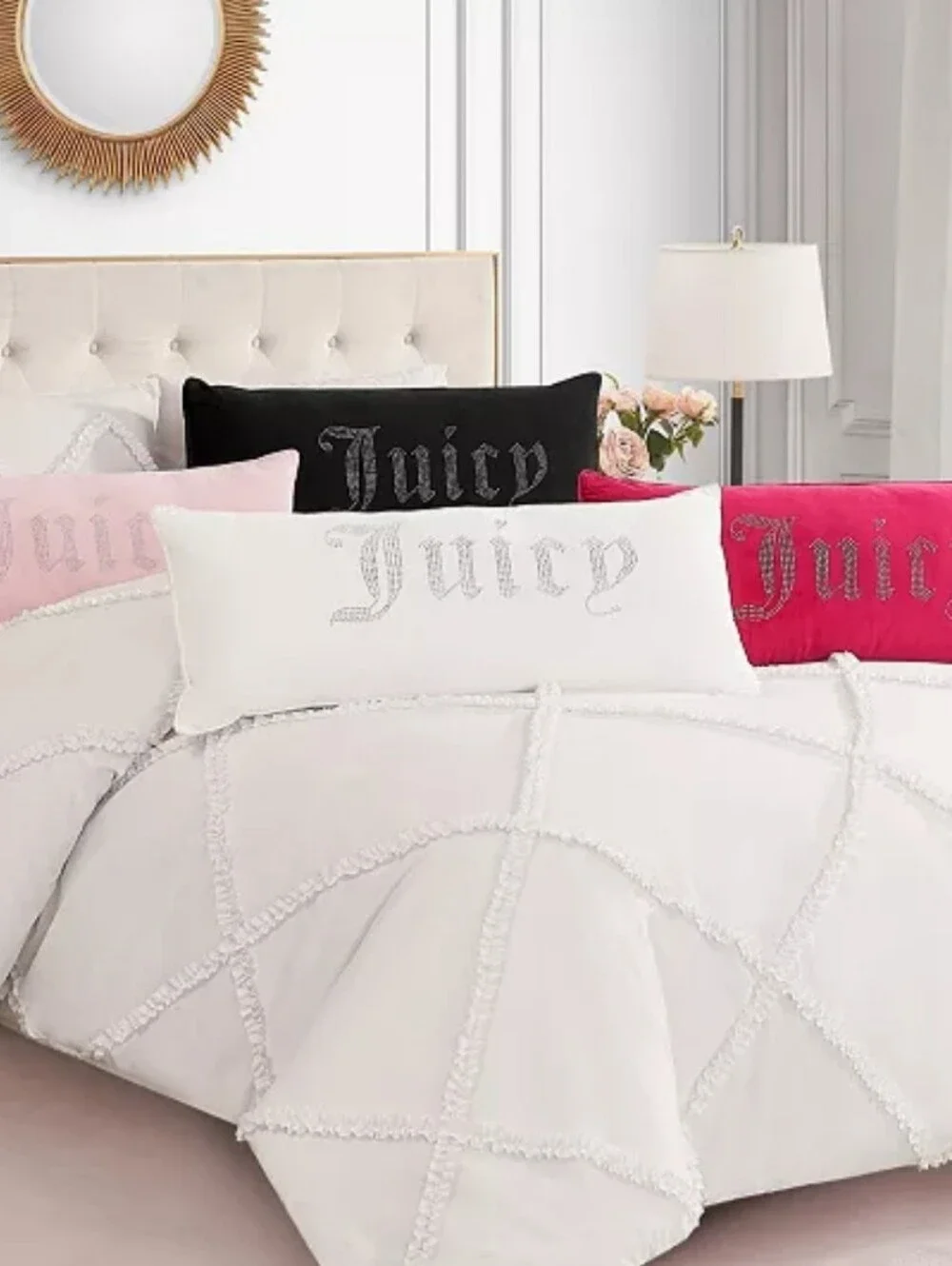 Juicy Couture Home Silver-Tone Rhinestone Decorative Pillow- Hot Pink
